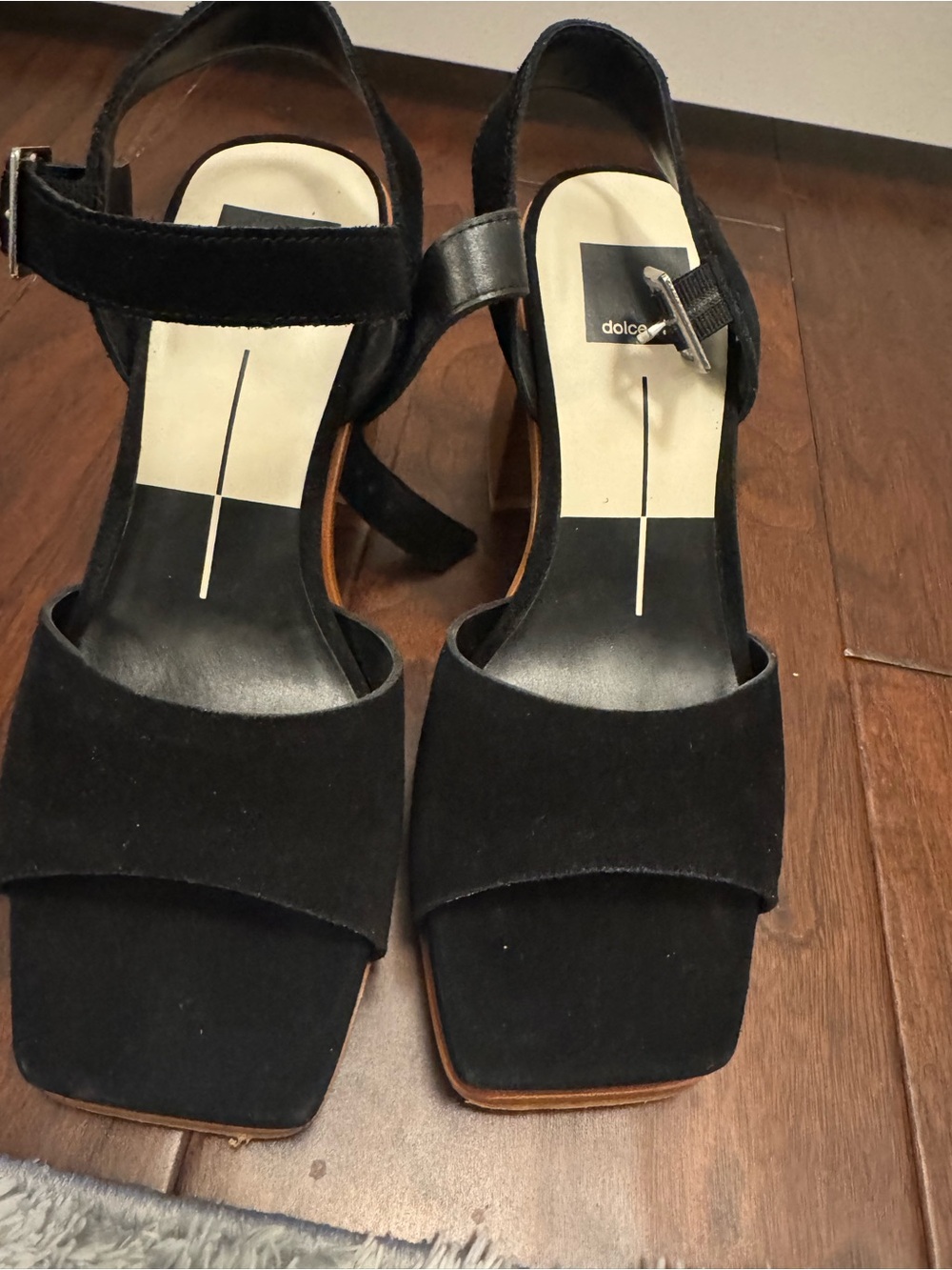 Dolce Vita Black Suede Square-Toe Block Heel Sandals